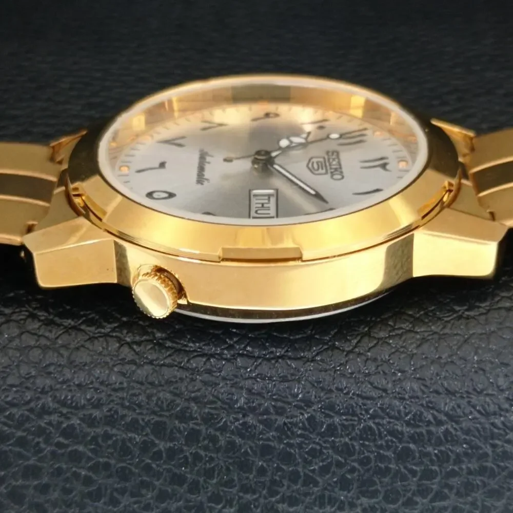 Vintage 1980 Seiko Automatic Mens Gold Watch W/daydate & Arabic accents